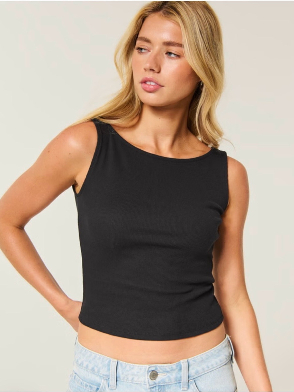 Hollister Black Cropped slash neck Tank Top - Women